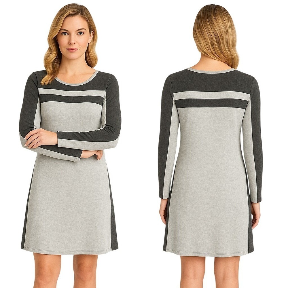 Athleta Sweater Dress XS Dark Light Heather Grey Colorblock Pullover Minimalist